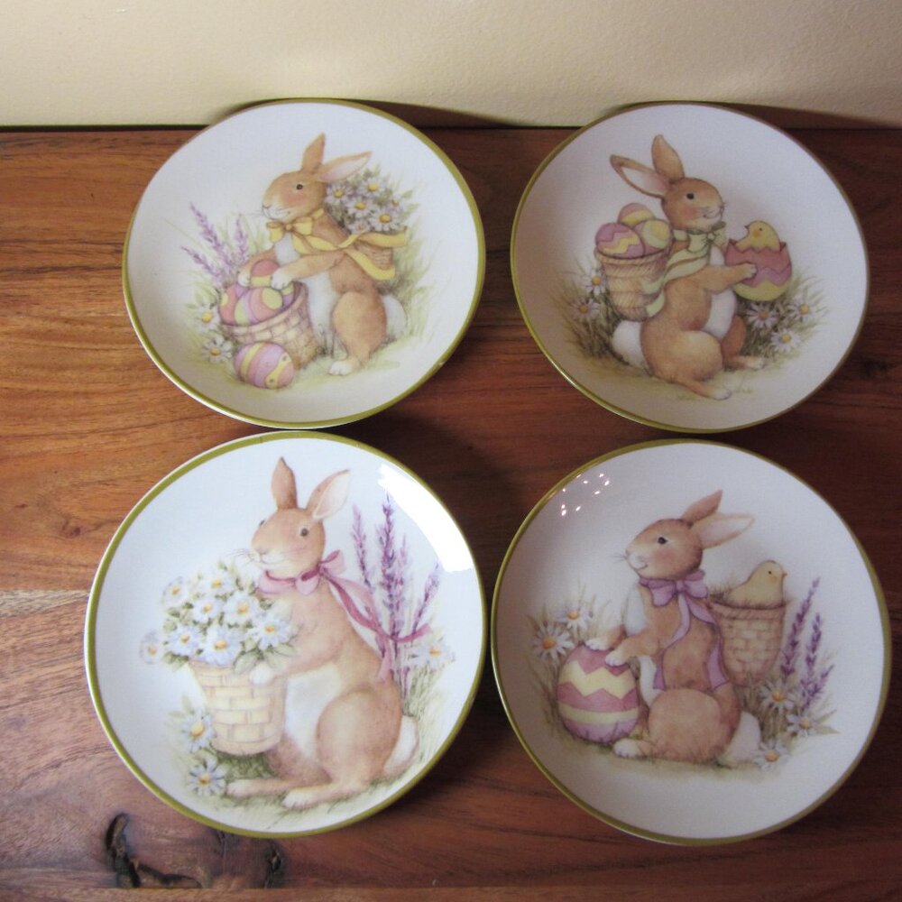 easter bunny rabbit plates certified international susan winget set of 4 (w3614)